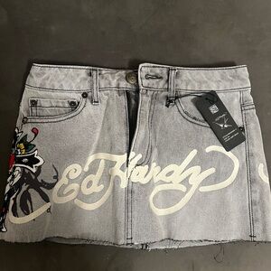 Ed Hardy Gray Denim Skirt